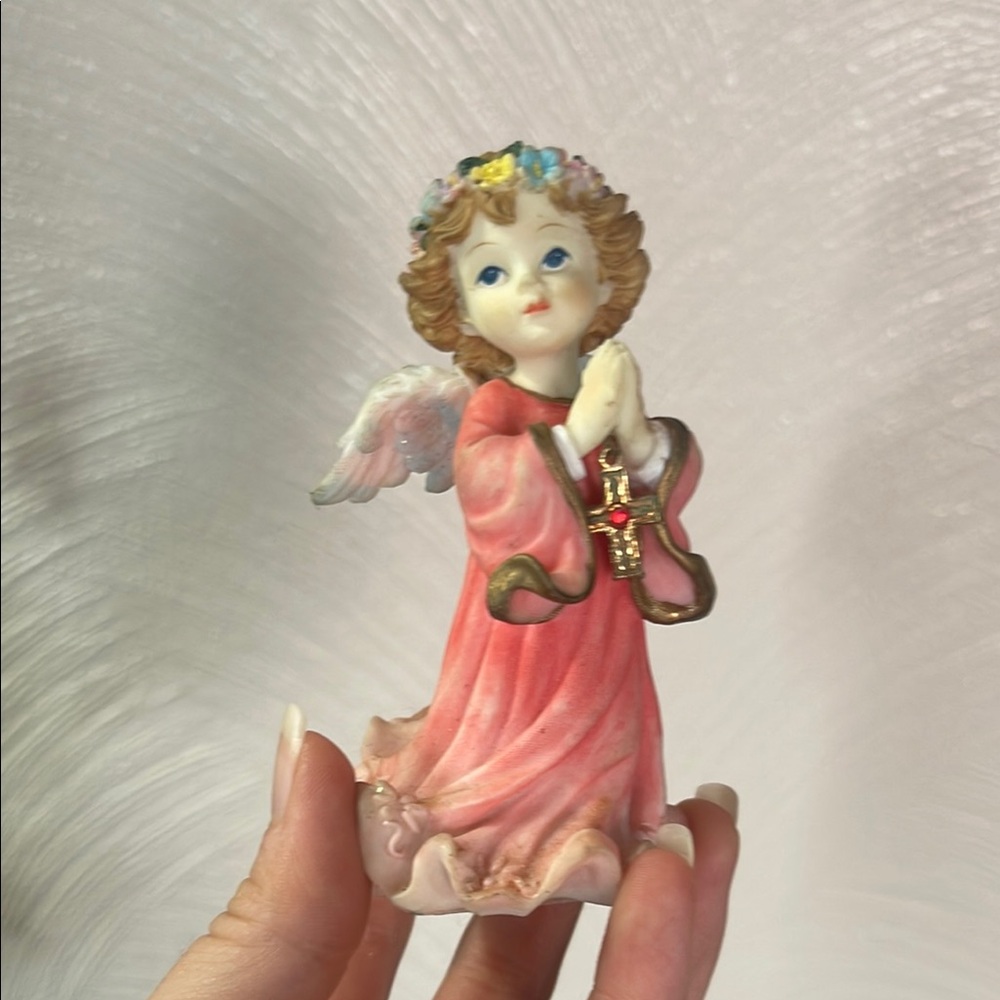 Pink Angel Figurine with Floral Details - Picture 2 of 8